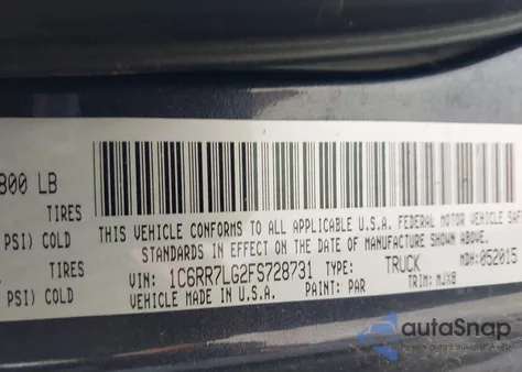 2015 Ram 1500 Outdoorsman z USA, uszkodzony, nr VIN 1C6RR7LG2FS728731